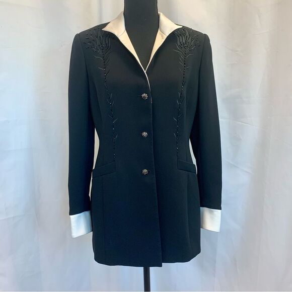 SUNNY Choi vintage black beaded embroidered Satin evening blazer jacket Sz 6 - Picture 12 of 12